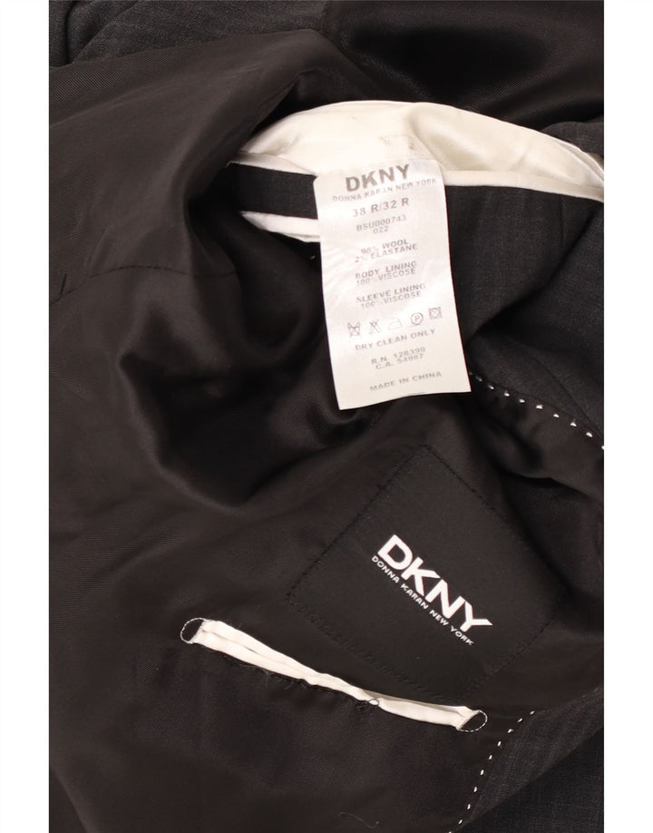 Dkny Chaqueta tipo blazer de 2 botones para hombre UK 38 Lana a rayas gris medio