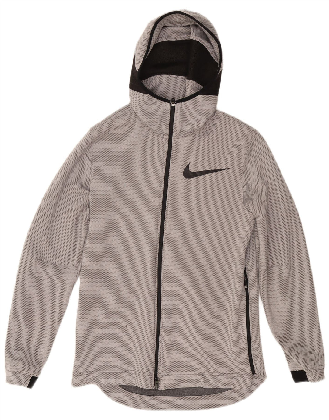 NIKE Sudadera con capucha y cremallera de baloncesto para hombre, tamaño pequeño, poliéster gris