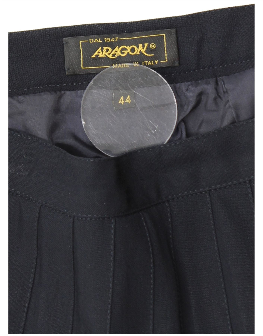 VINTAGE Falda Plisada Mujer IT 44 Mediana W28 Lana Virgen Azul Marino