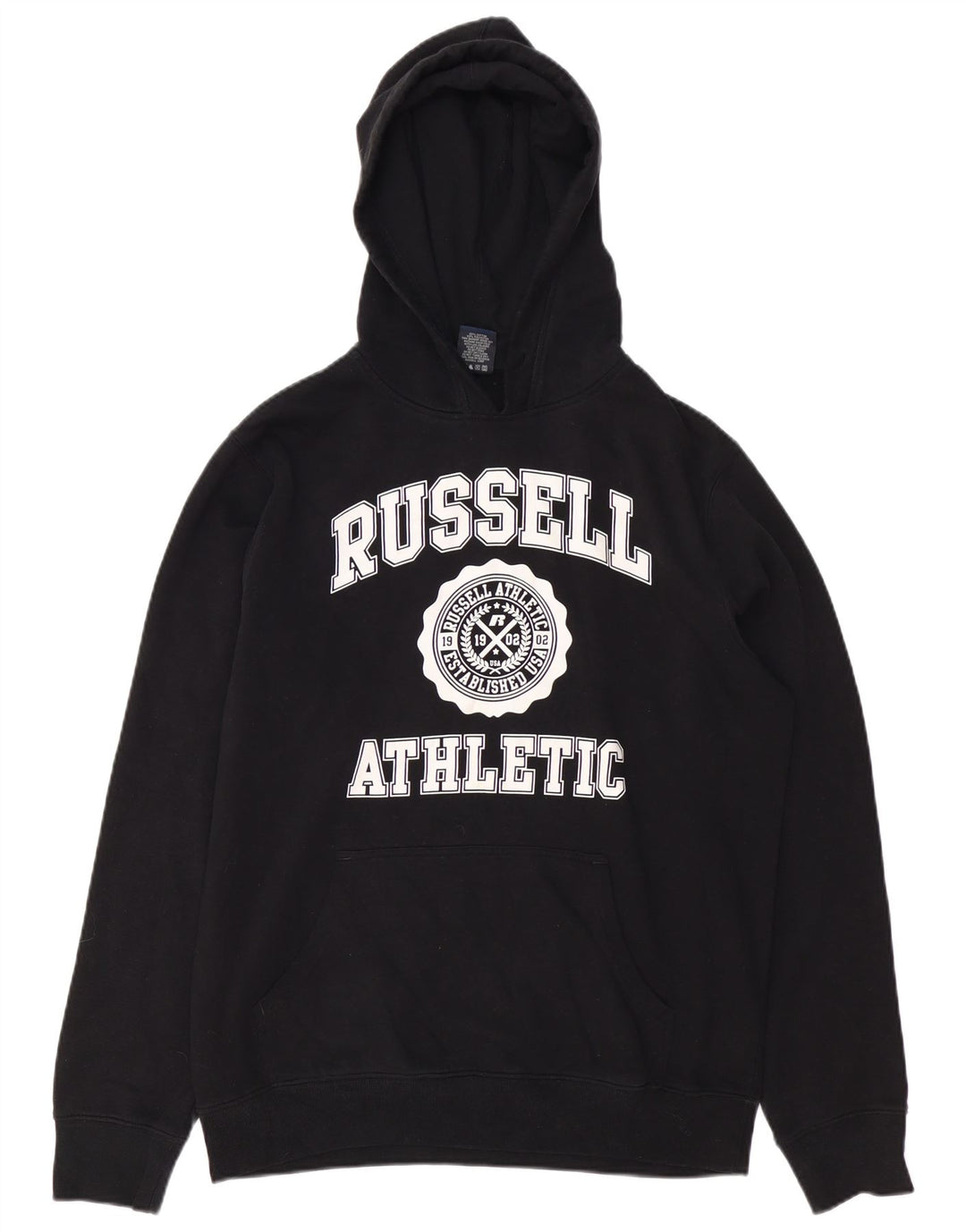 RUSSELL ATHLETIC Jersey con capucha gráfica para hombre, tamaño grande, algodón negro