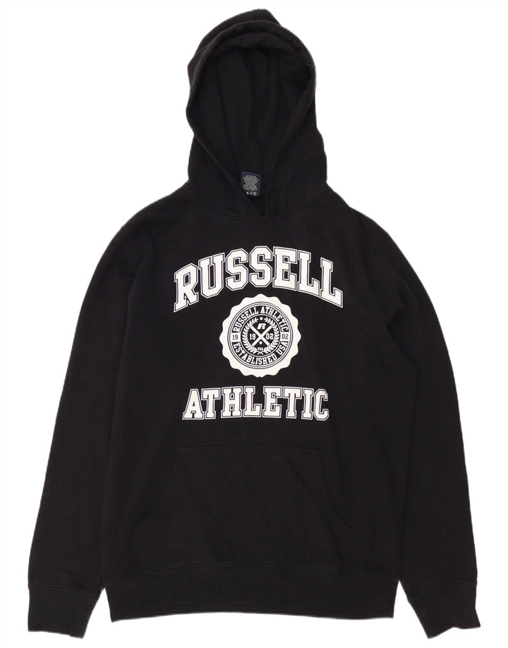 RUSSELL ATHLETIC Jersey con capucha gráfica para hombre, tamaño grande, algodón negro