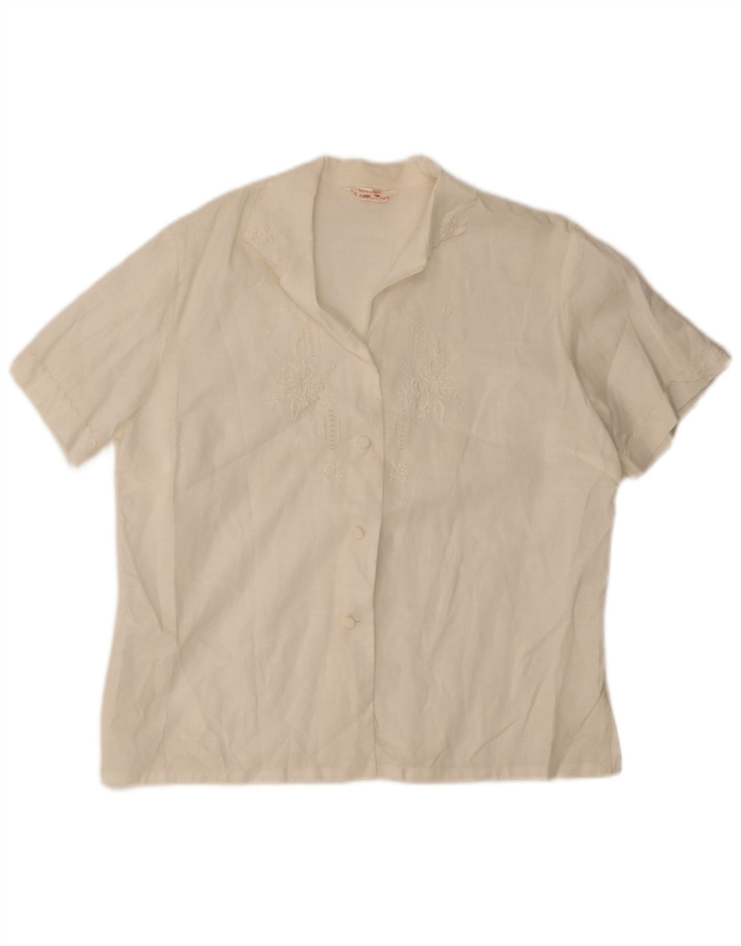 Camisa vintage de manga corta para mujer IT 42 Lino floral blanco medio