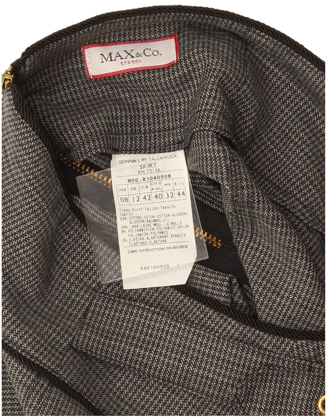 Max & Co. Falda recta para mujer UK 12 Medium W32 Algodón de pata de gallo gris