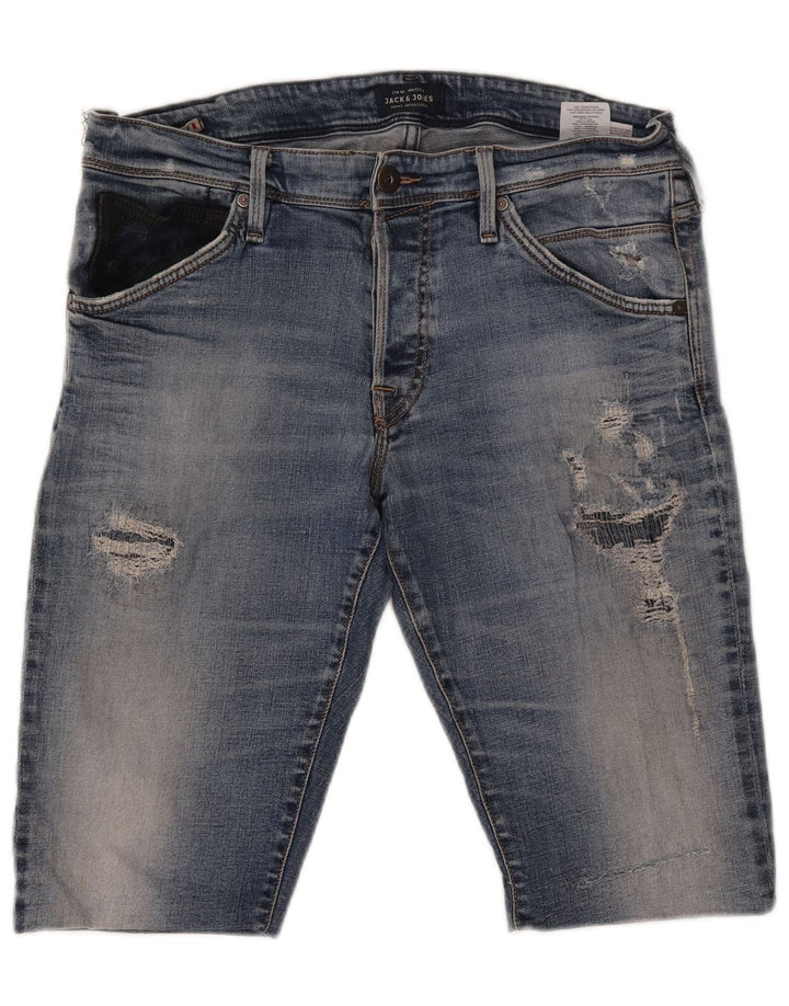 JACK & JONES Pantalones cortos de mezclilla desgastados para hombre W36 Algodón azul grande