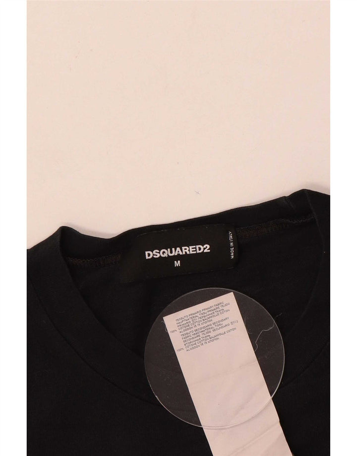 Dsquared2 Hombre Camiseta Gráfica Top Medio Algodón Negro