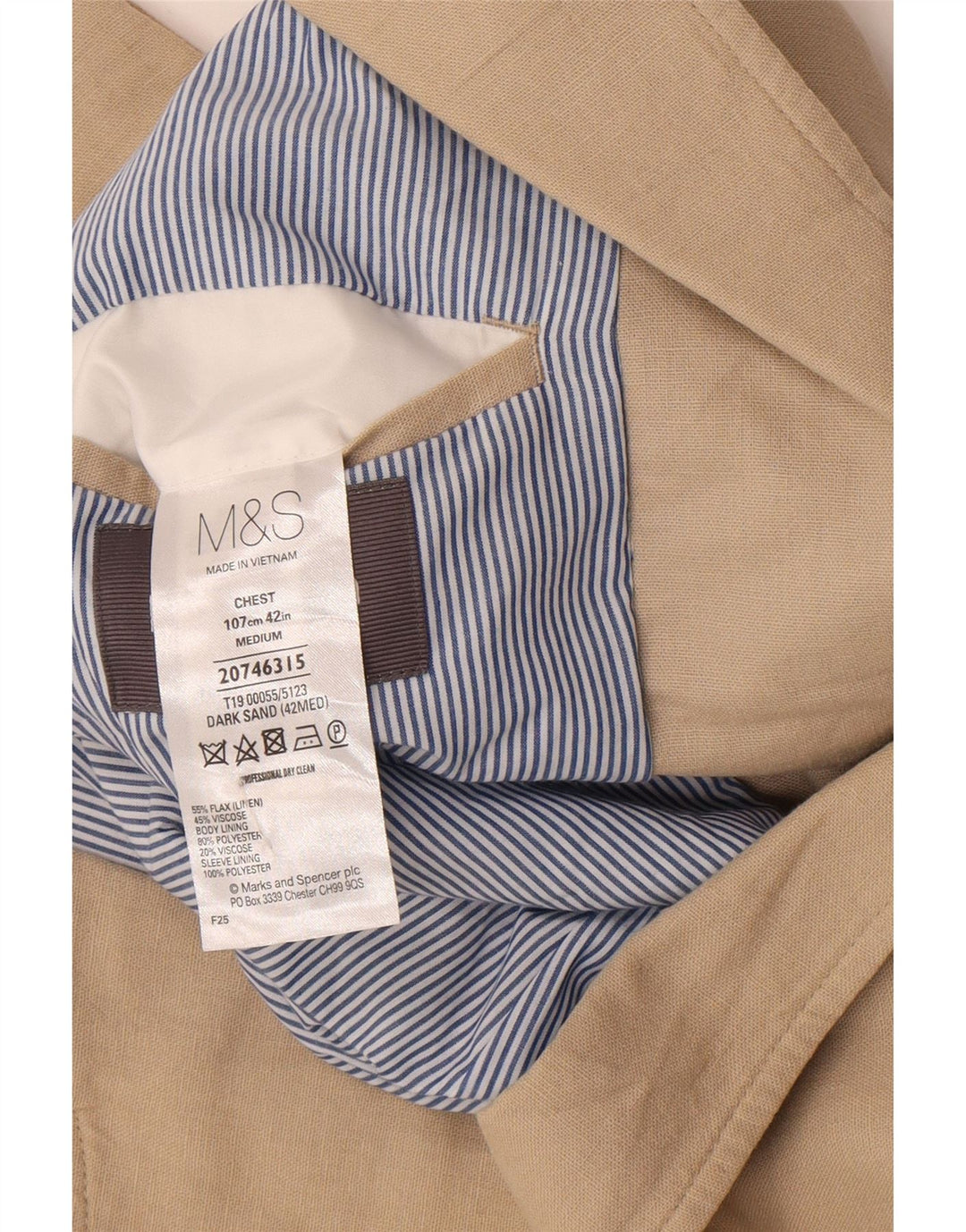 Marks & Spencer Chaqueta tipo blazer de 2 botones para hombre UK 42 Large Beige Linen