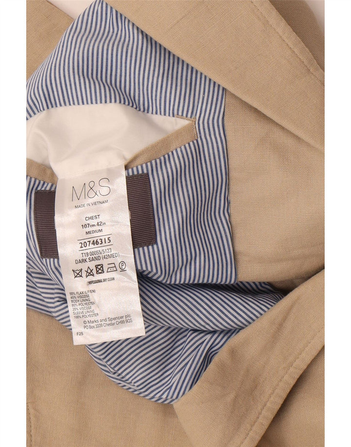 Marks & Spencer Chaqueta tipo blazer de 2 botones para hombre UK 42 Large Beige Linen