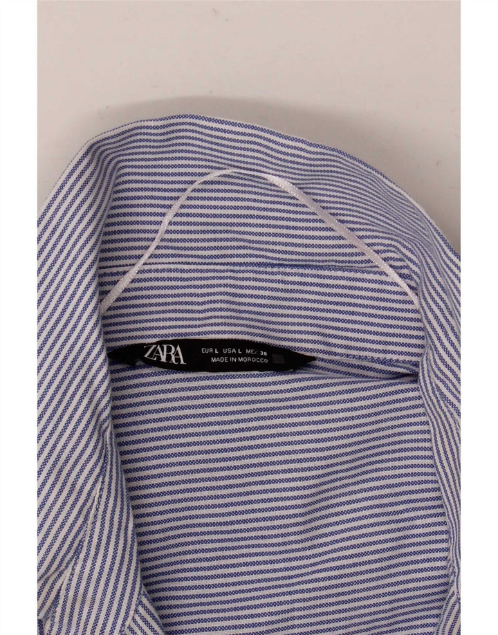 Zara Mujer Camisa Extragrande Reino Unido 46 Grande Azul Pinstripe