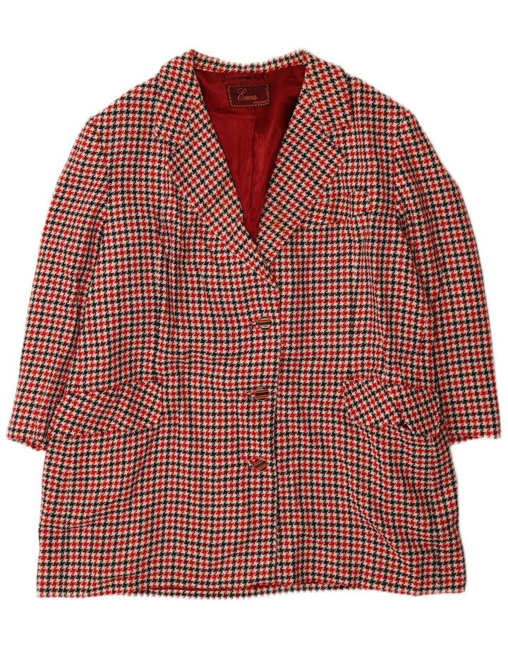 Vintage mujer 3/4 manga Blazer chaqueta Reino Unido 16 grande rojo Houndstooth