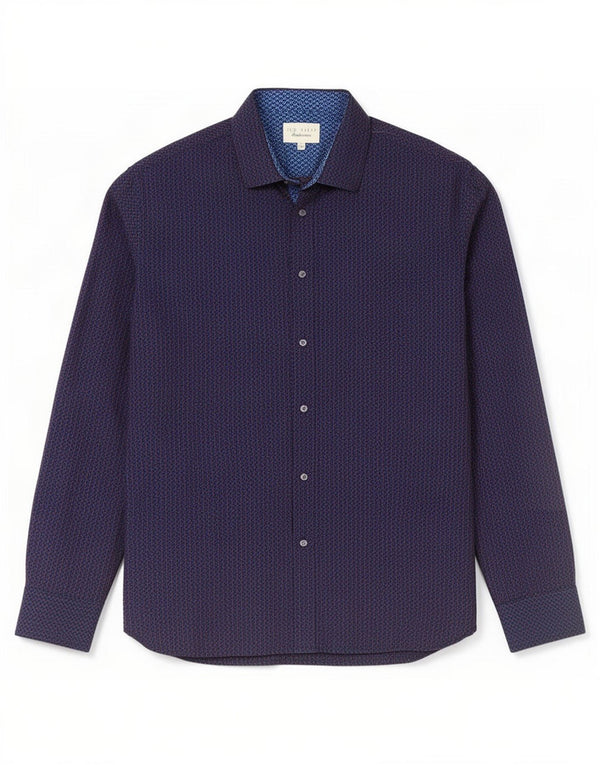 Ted Baker Camisa para hombre Talla 16 Grande Azul marino Algodón geométrico