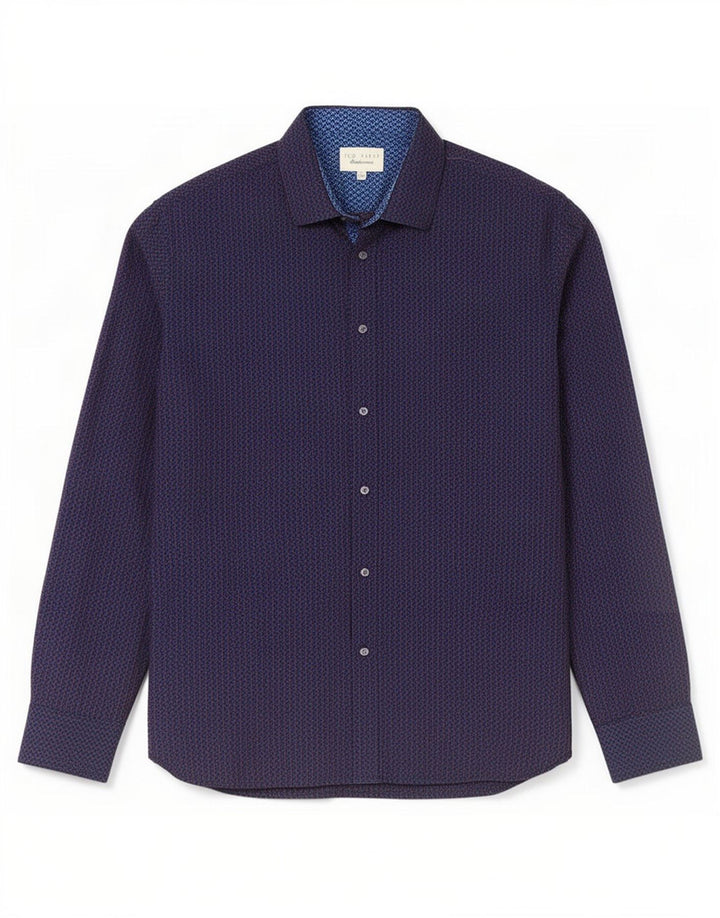 Ted Baker Camisa para hombre Talla 16 Grande Azul marino Algodón geométrico