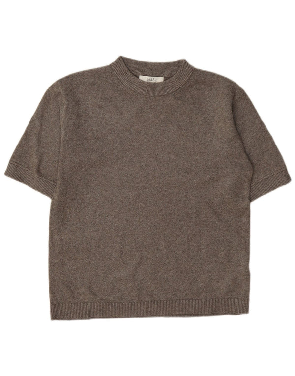 Marks & Spencer Jersey de Manga Corta con Cuello Redondo para Mujer UK 6 XS Gris