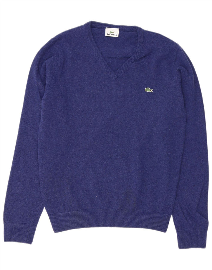 Lacoste Jersey con cuello en V para hombre Talla 2 XS Lana virgen azul