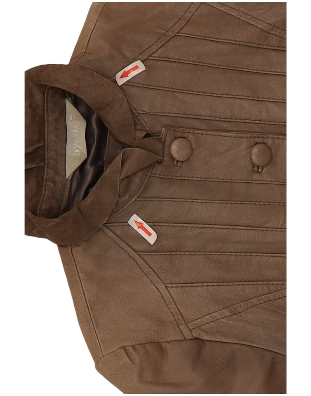 Vintage mujer crop chaqueta de cuero Reino Unido 10 pequeño beige