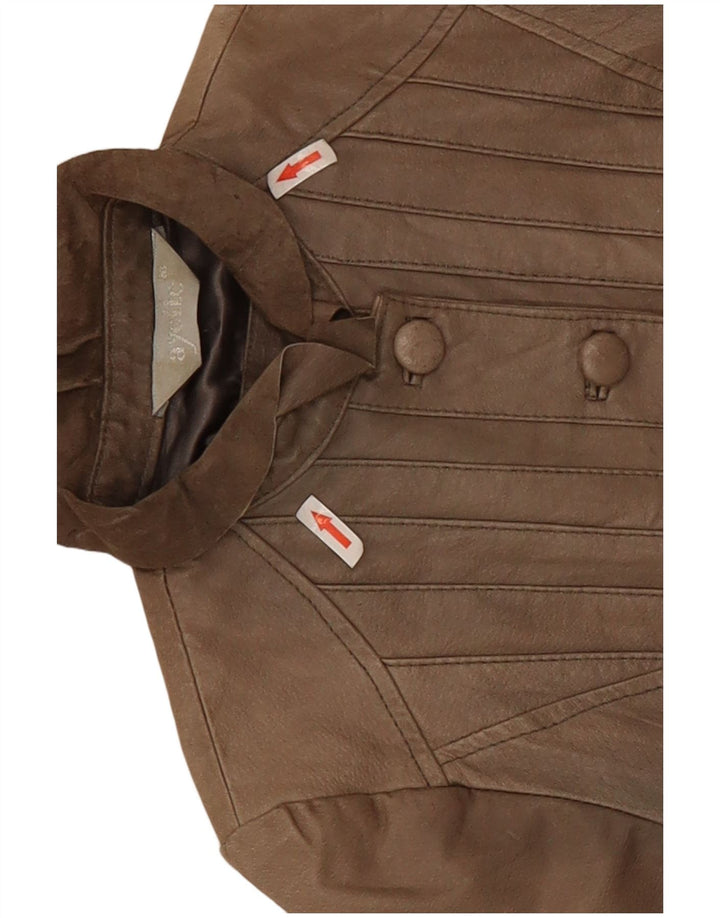 Vintage mujer crop chaqueta de cuero Reino Unido 10 pequeño beige