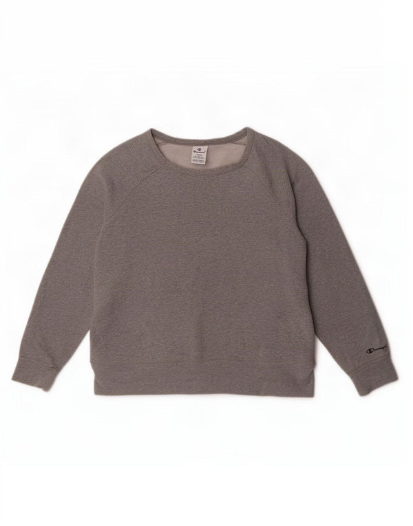Champion Mujer Crop Sudadera Jumper UK 46 Grande Gris Algodón
