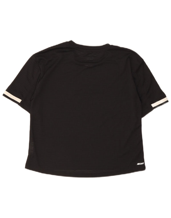 New Balance Womens Crop T-Shirt Top UK 10 Small Black Colourblock Polyester