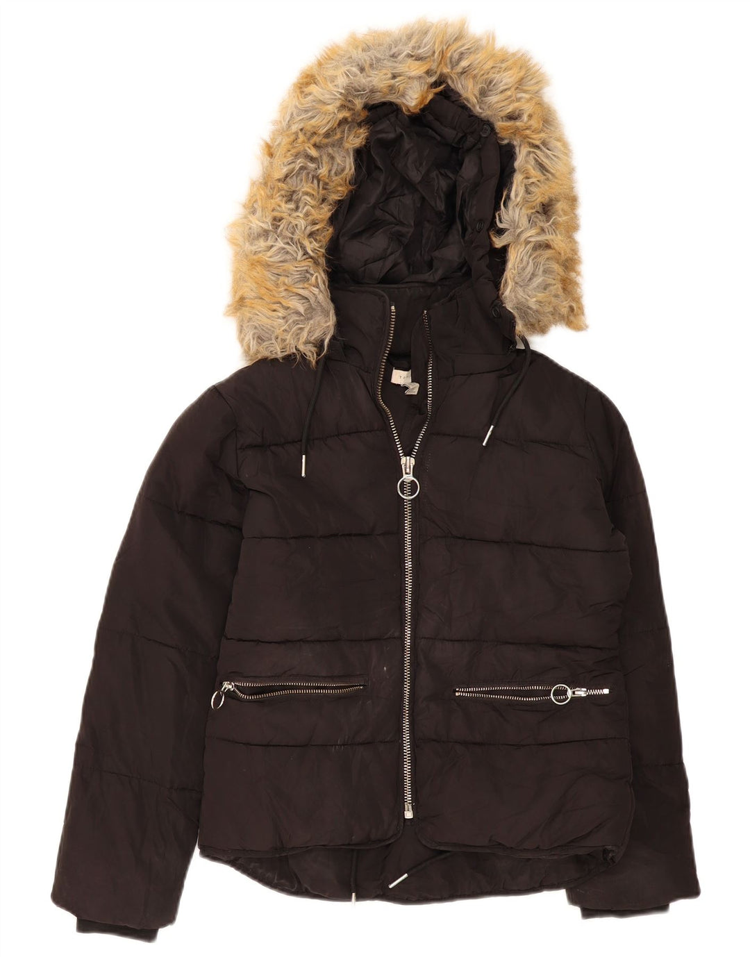 Topshop Chaqueta acolchada extragrande con capucha para mujer UK 4 XS Poliéster negro