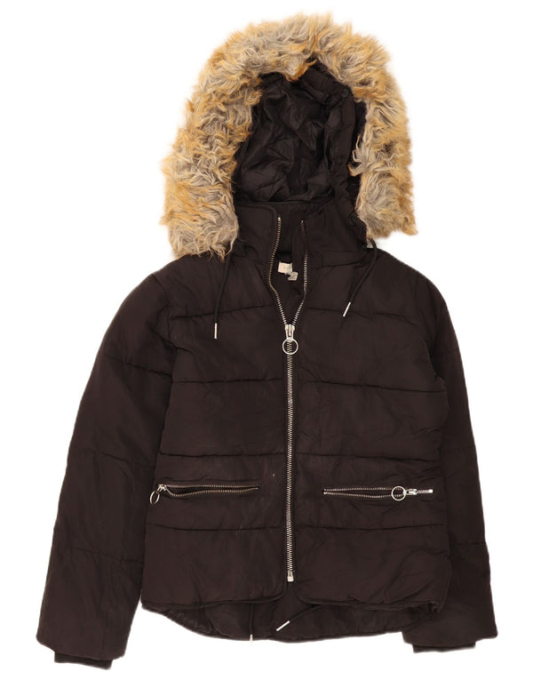 Topshop Chaqueta acolchada extragrande con capucha para mujer UK 4 XS Poliéster negro