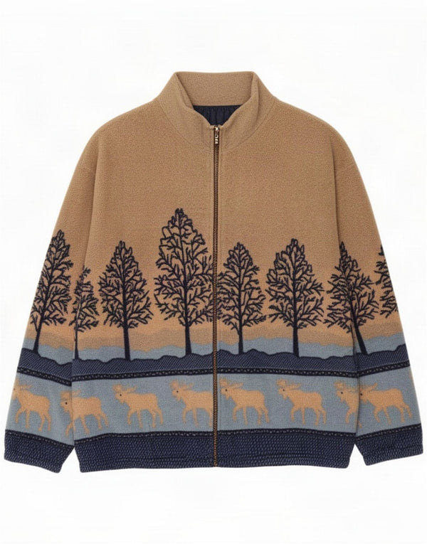 Chaqueta polar con estampado vintage para hombre UK 42 XL Poliéster con bloques de color beige