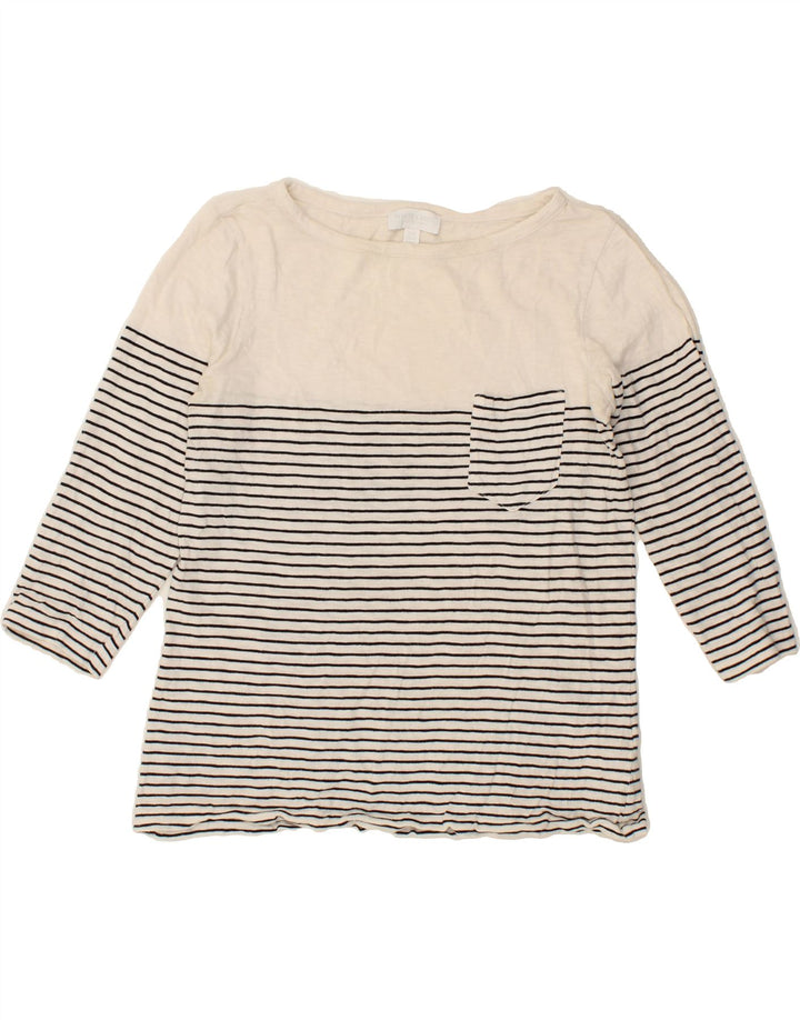 WHITE LABEL Womens Top 3/4 Sleeve UK 10 Small White Striped Cotton Vintage White Label and Second-Hand White Label from Messina Hembry 