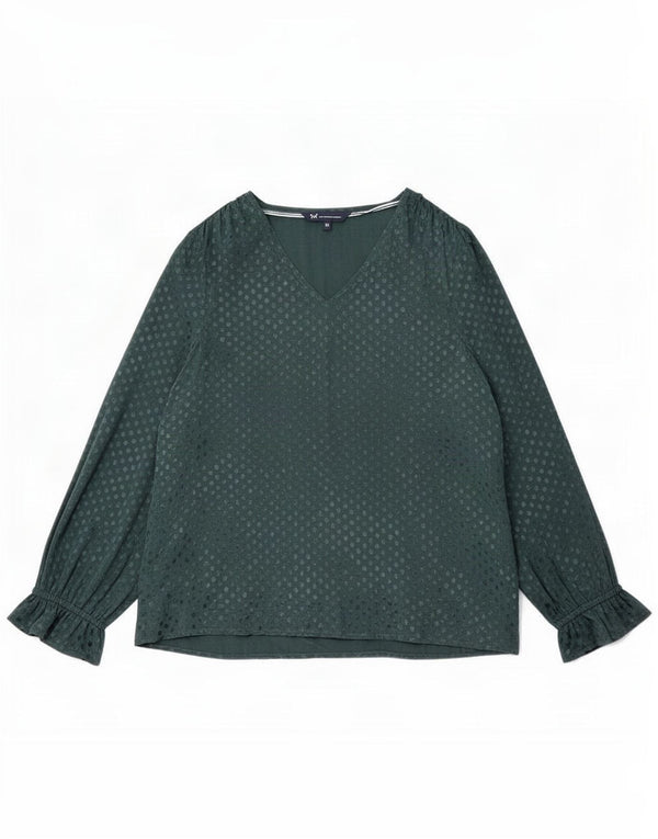 Crew Clothing Blusa de manga larga para mujer Top UK 12 Lunares verdes medianos