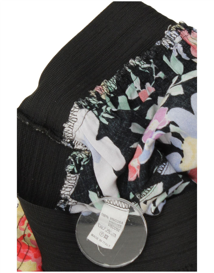 Falda midi vintage para mujer W28 Viscosa floral negra mediana