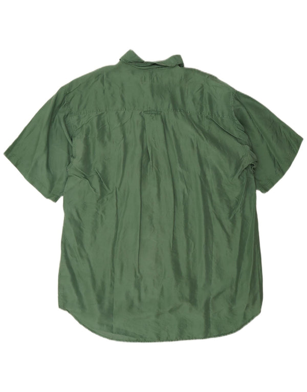 Camisa vintage de manga corta para hombre de seda verde medio