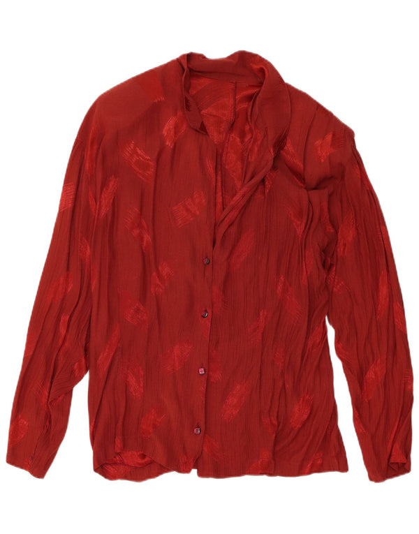 Vintage mujer patrón abstracto camisa blusa Reino Unido 16 grande borgoña
