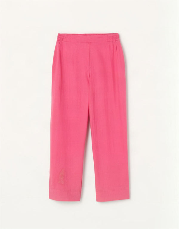 Zara Mujer Pantalón Casual Recto Grande W30 L30 Lino Rosa