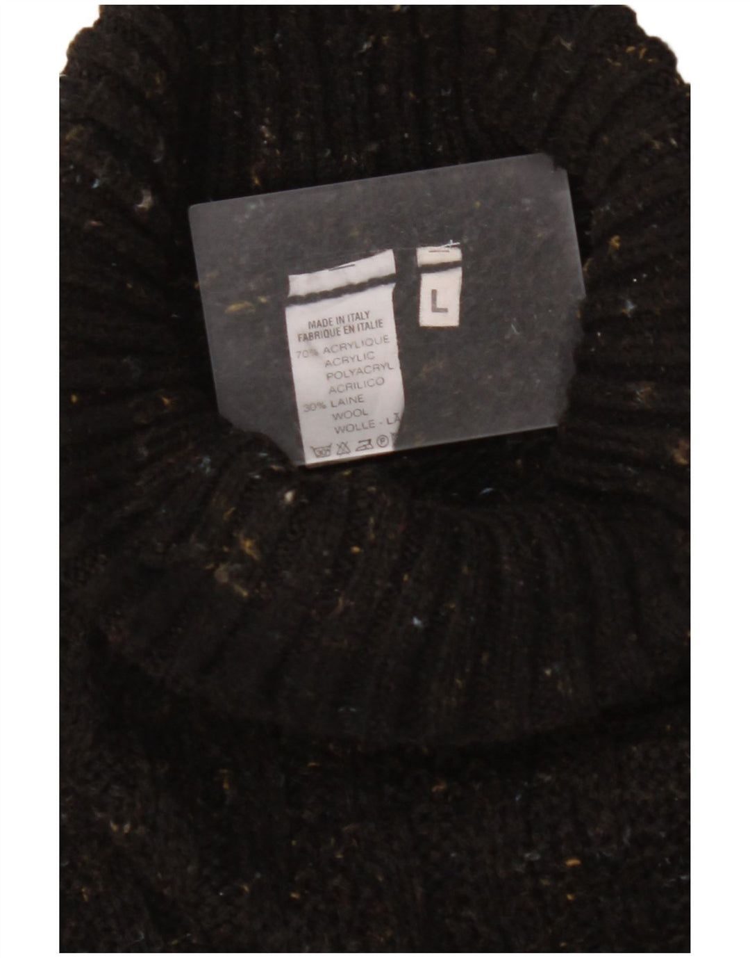 VINTAGE Hombres Roll Neck Jumper Suéter Grande Negro Moteado Acrílico