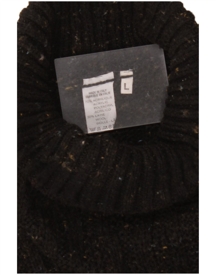 VINTAGE Hombres Roll Neck Jumper Suéter Grande Negro Moteado Acrílico