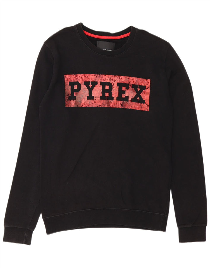 Pyrex Mens Graphic Sudadera Jumper Pequeño Algodón Negro