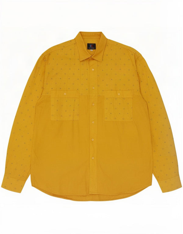 Enara Camice Mens Shirt Large Yellow Spotted Cotton