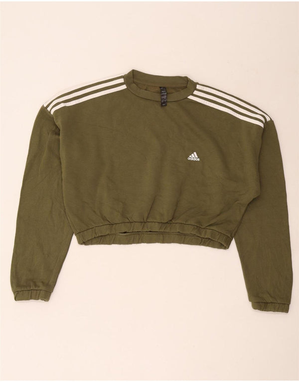 Adidas Mujer Crop Oversize Sudadera Jumper UK 16/18 Grande Caqui Algodón