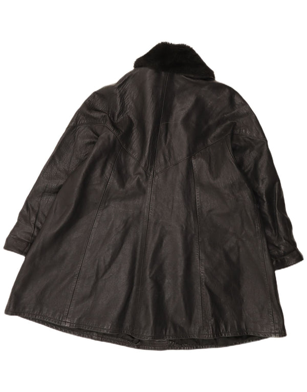 Vintage mujer cuero abrigo Reino Unido 14 grande negro