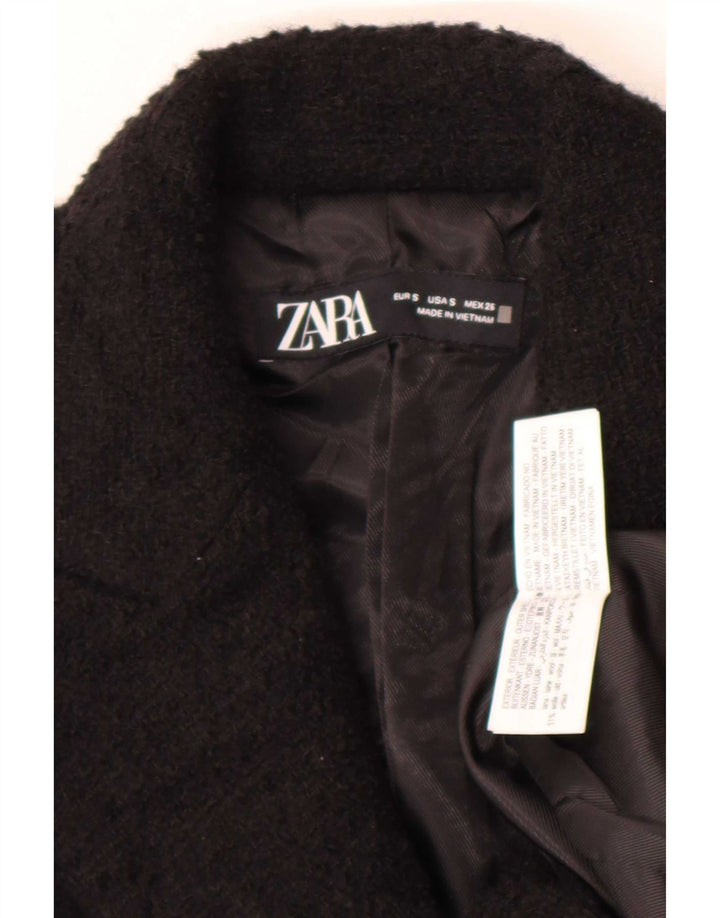 Zara Mujer Chaqueta Blazer Larga De Doble Botonadura UK 10 Small Black