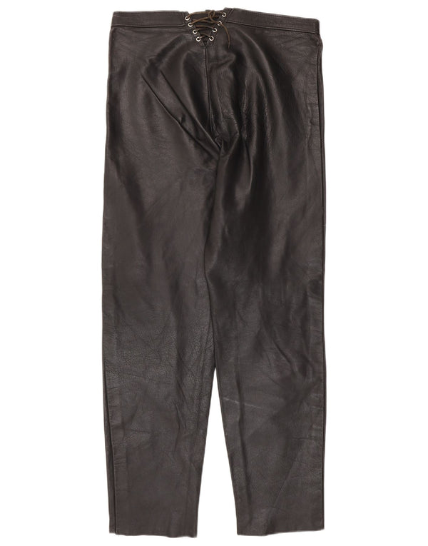 Pantalones de cuero cónicos vintage para mujer W30 L28 Negro