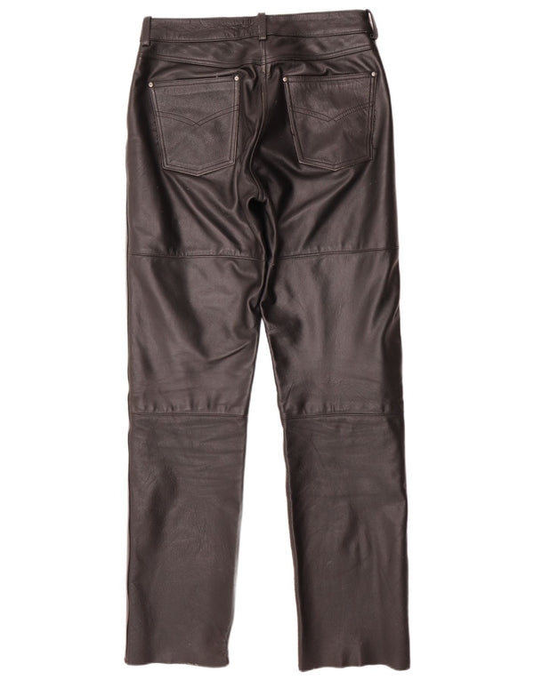 POLO Pantalón recto de piel para mujer IT 44 Medium W30 L33 Cuero negro