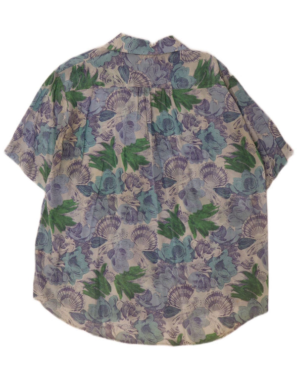 Vintage mujer manga corta camisa de gran tamaño blusa IT 42 azul medio floral