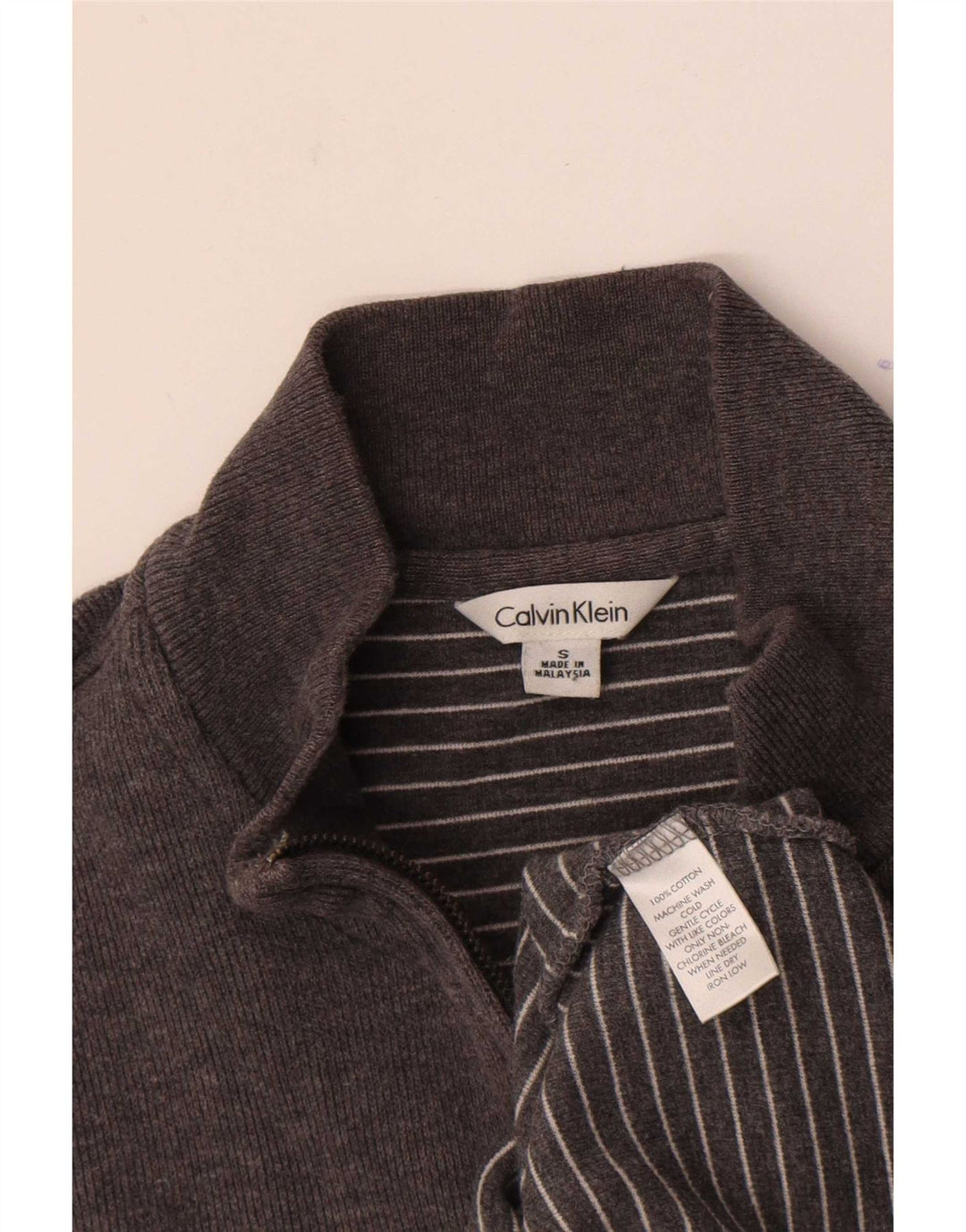 Calvin Klein Sudadera con Cuello y Cremallera para Hombre Jersey pequeño de algodón Gris