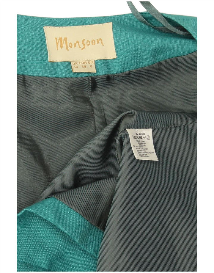 Monsoon Chaqueta tipo blazer abierta para mujer UK 10 Small Turquesa Lino