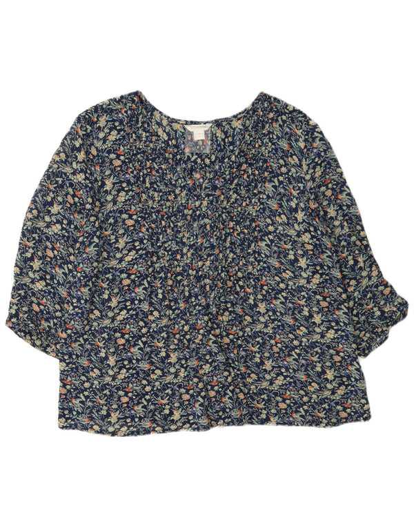 Monsoon Blusa de manga 3/4 para mujer UK 46 Large Viscosa floral azul marino