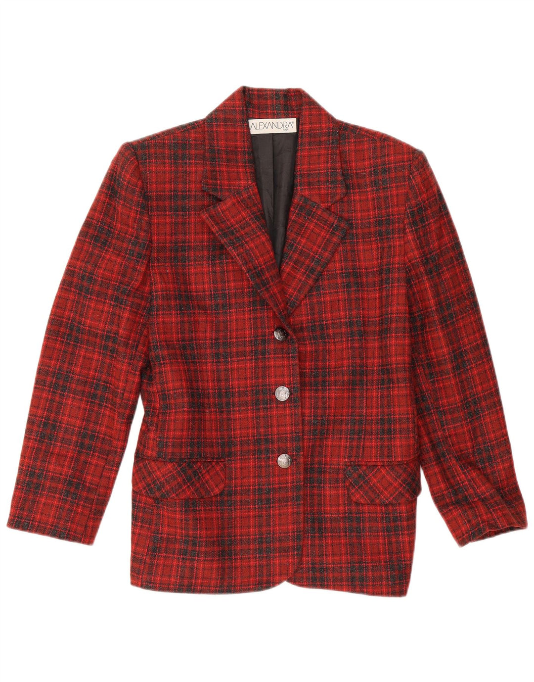 ALEXANDRA Chaqueta tipo blazer de 3 botones para mujer IT 46 Lana a cuadros rojos grandes