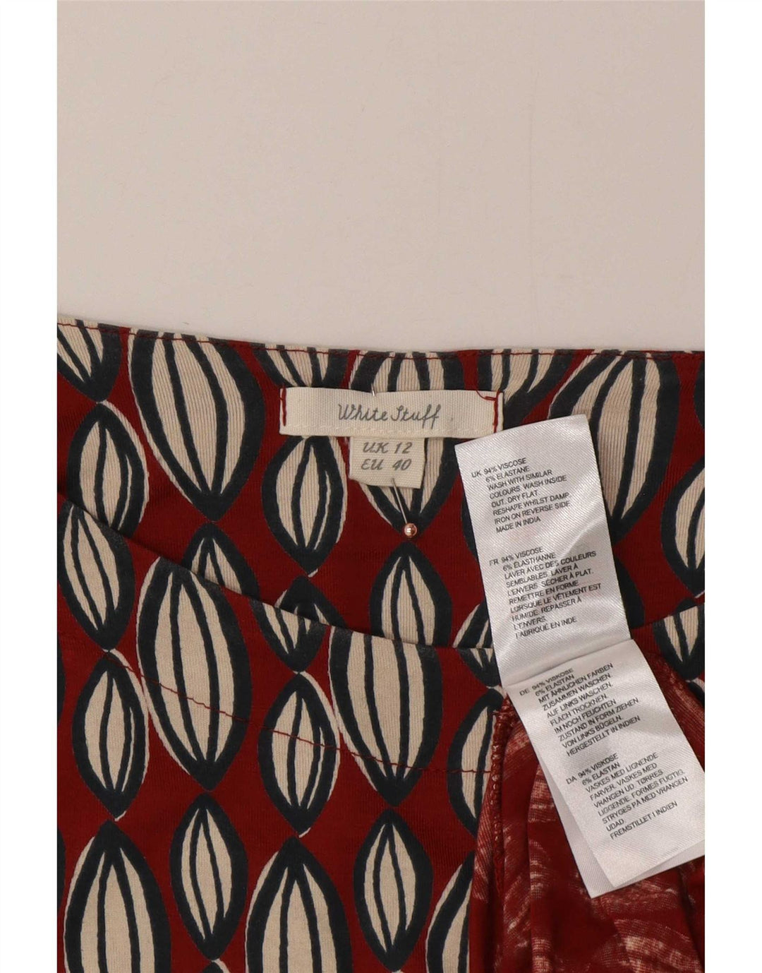 White Stuff Vestido acampanado de manga larga para mujer UK 42 Medio Rojo Geométrico