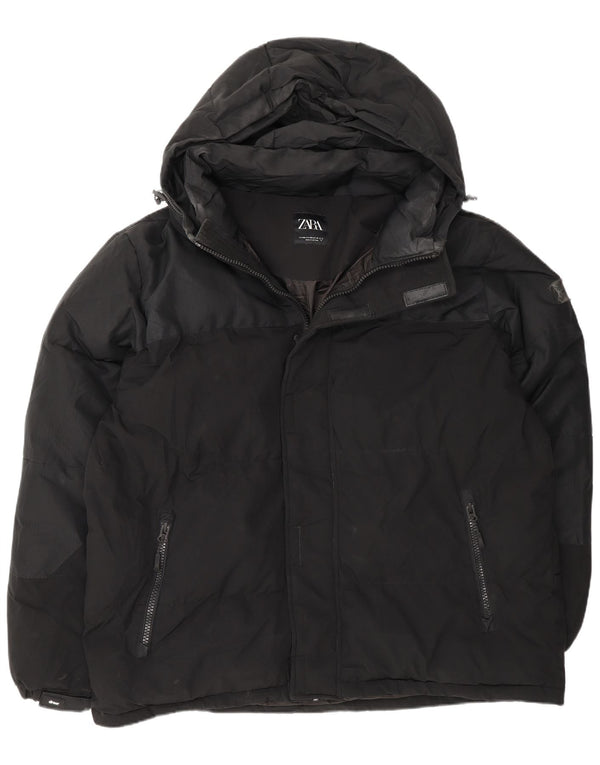 Zara Chaqueta acolchada con capucha para hombre UK 44 2XL Poliéster negro