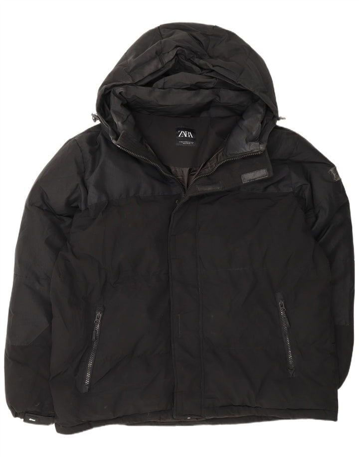Zara Chaqueta acolchada con capucha para hombre UK 44 2XL Poliéster negro