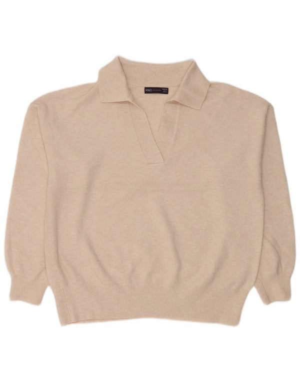 Marks & Spencer Suéter tipo jersey con cuello tipo polo para mujer UK 40 Medium Off White