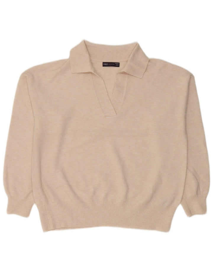 Marks & Spencer Suéter tipo jersey con cuello tipo polo para mujer UK 40 Medium Off White