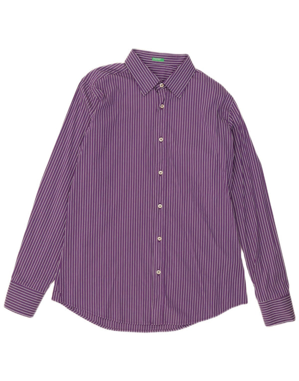 Camisa Benetton Hombre XL Algodón Rayas Púrpuras